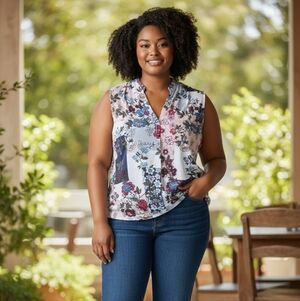 Calvin Klein Women's Floral Patchwork Blouse - Pink, Blue, White